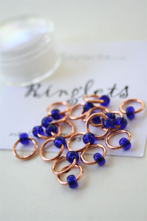 Knitifacts Luxury Yarn Stitch Markers in Copper with Blue Beads